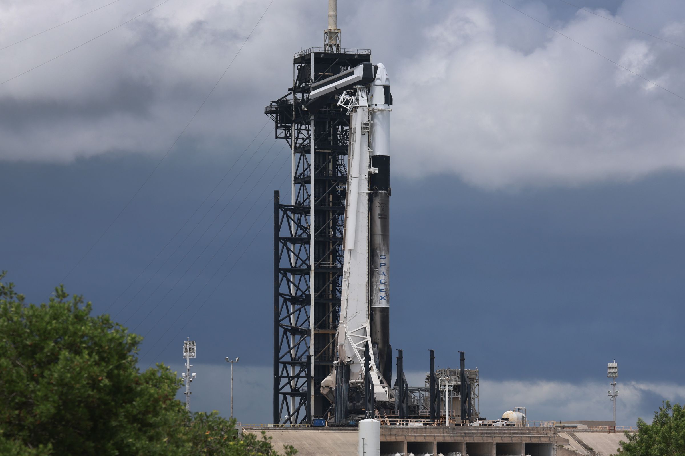 A photo showing the SpaceX Falcon 9 rocket on Launch Complex 39A of NASA’s Kennedy Space Center