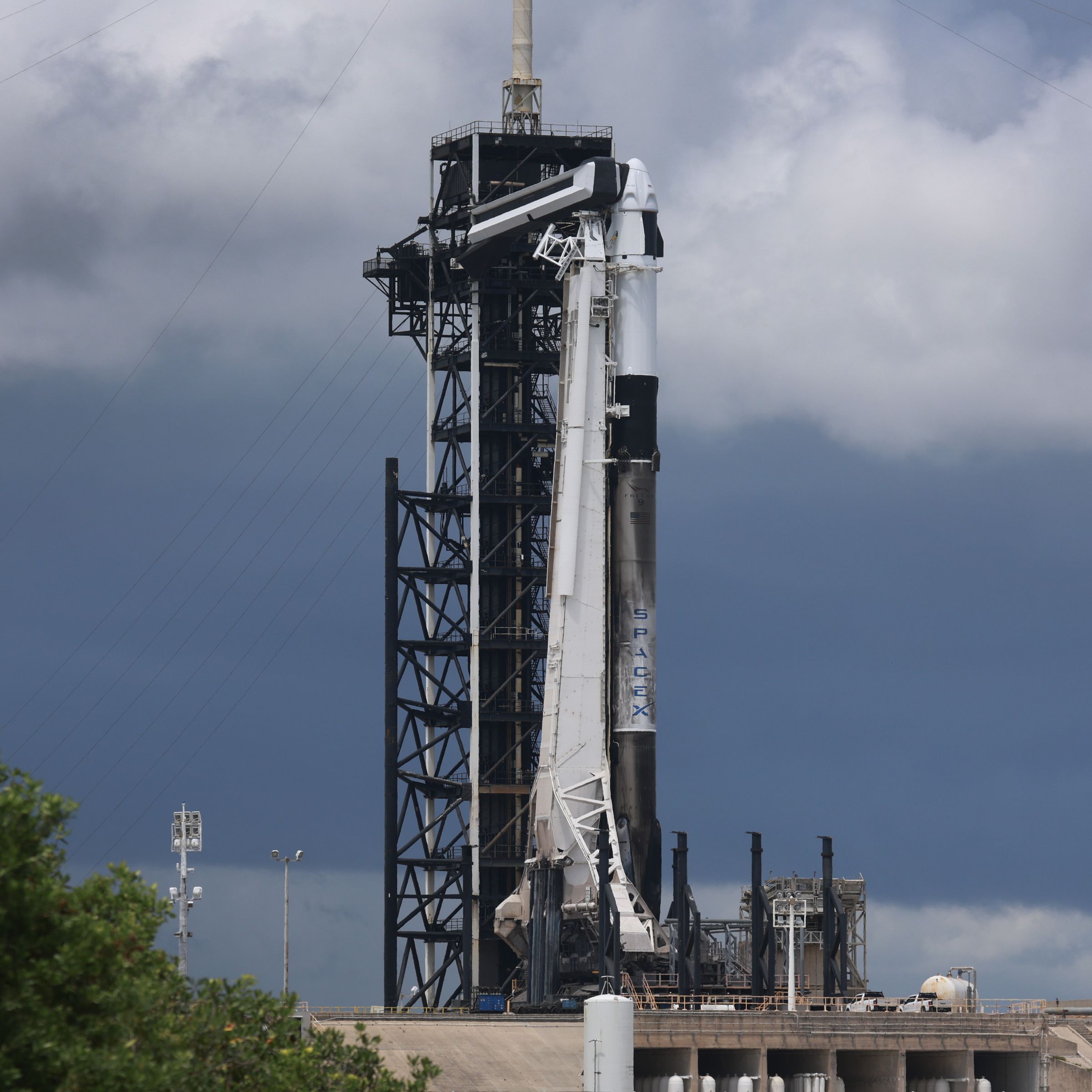 A photo showing the SpaceX Falcon 9 rocket on Launch Complex 39A of NASA’s Kennedy Space Center