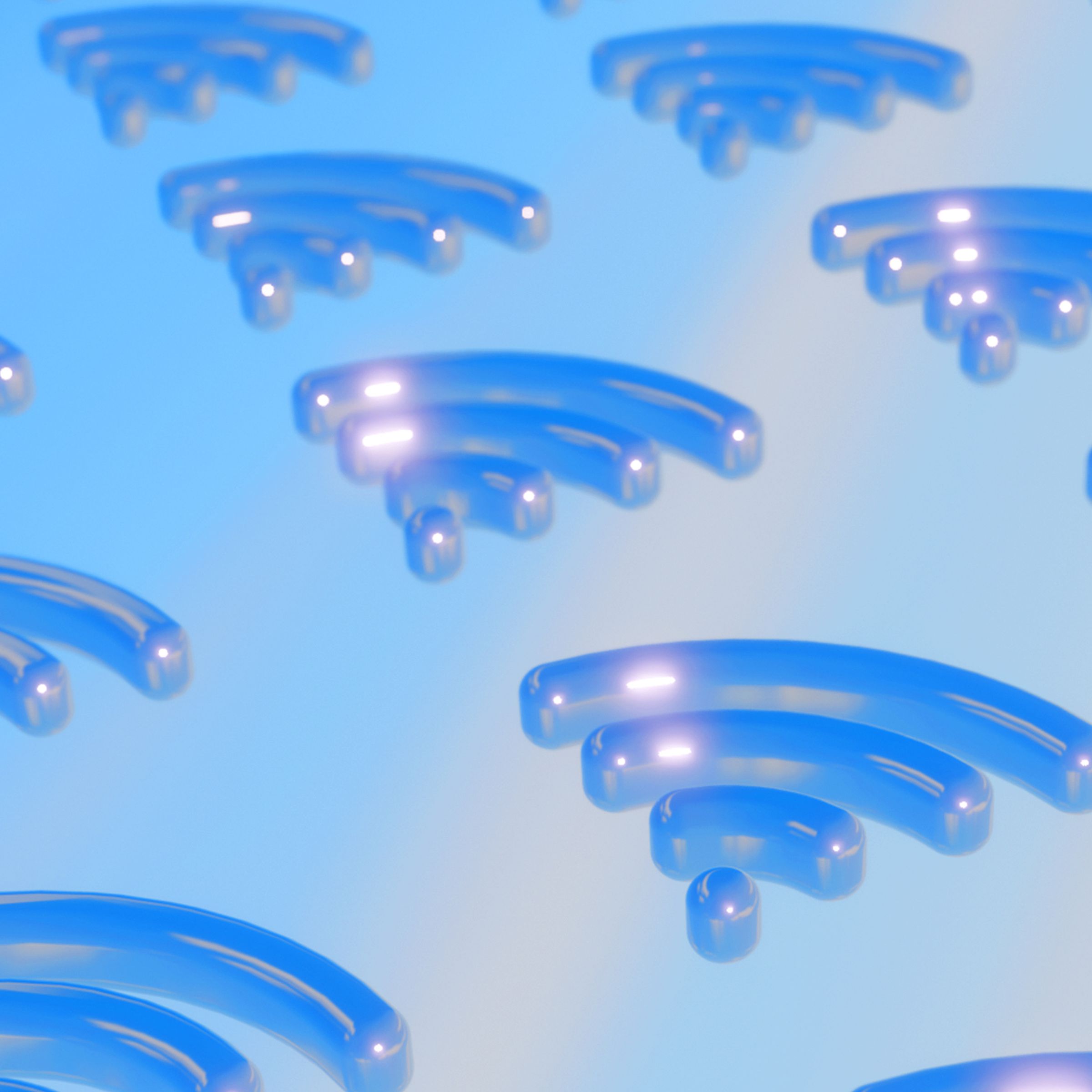 3D Wi-Fi symbols on a sky blue background.