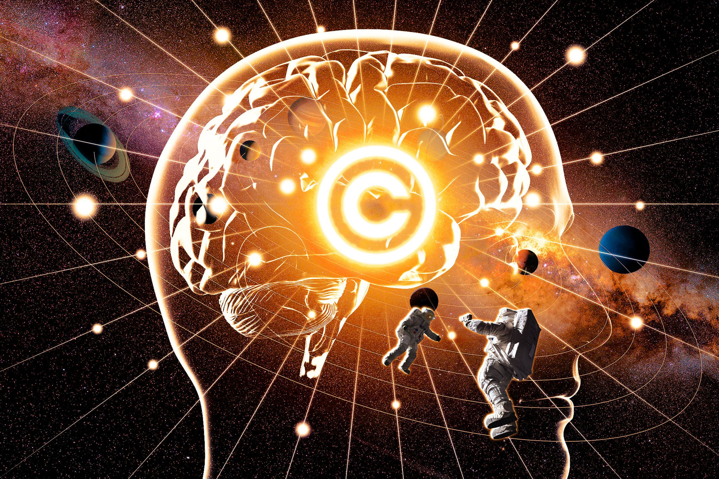 Photo illustration of the Copyright symbol at the center of the galaxy.