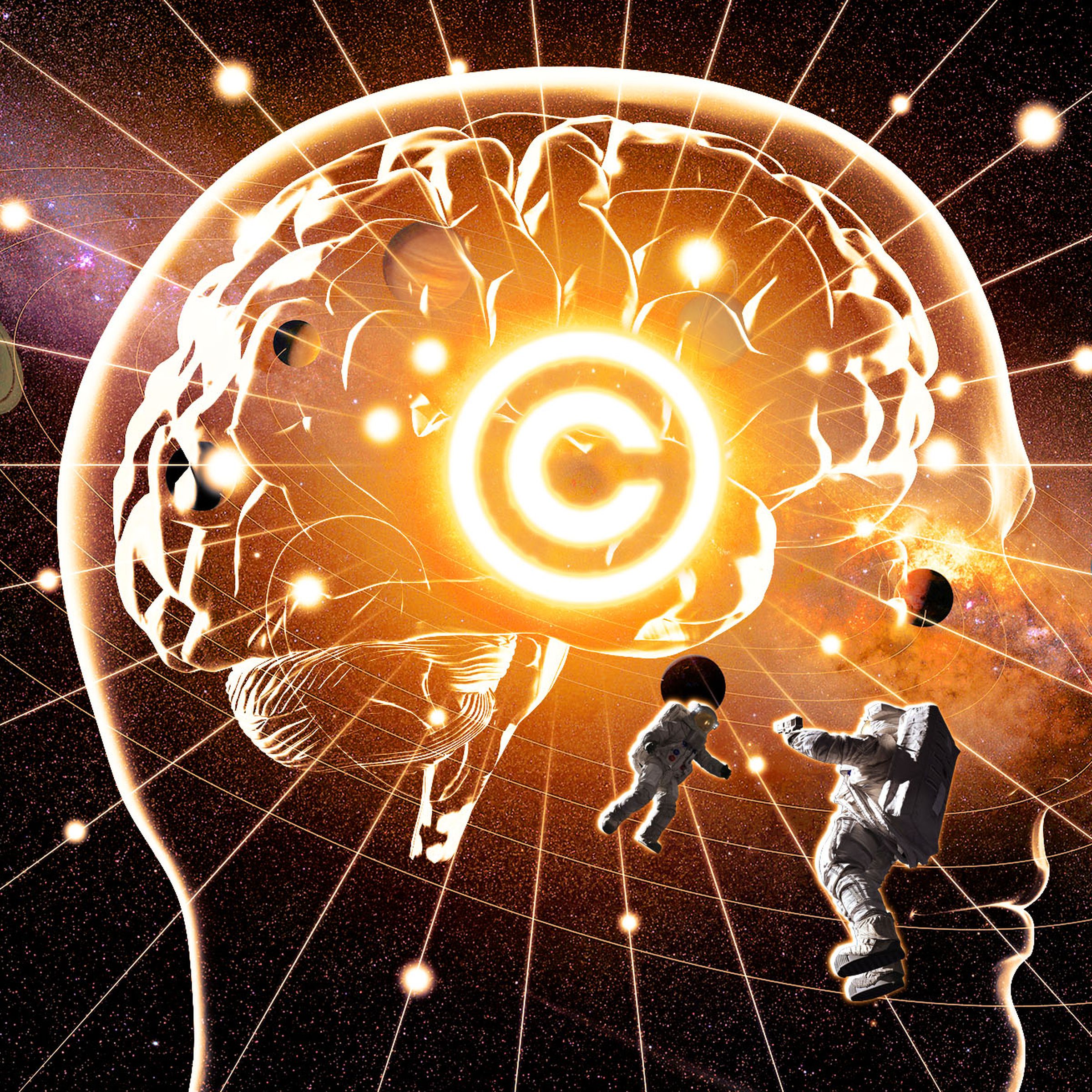 Photo illustration of the Copyright symbol at the center of the galaxy.