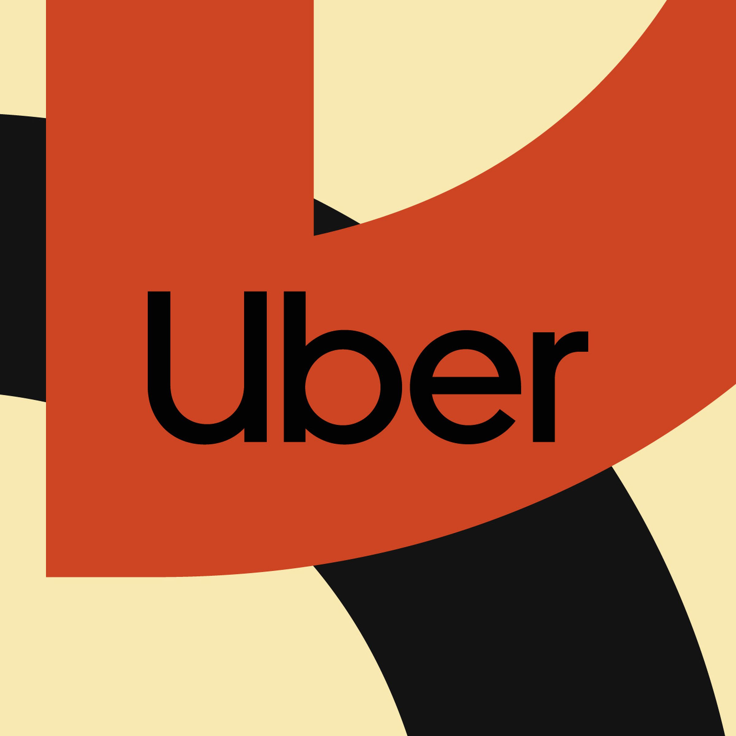 The&nbsp;Uber&nbsp;logo with a black and red graphic against a yellow background.