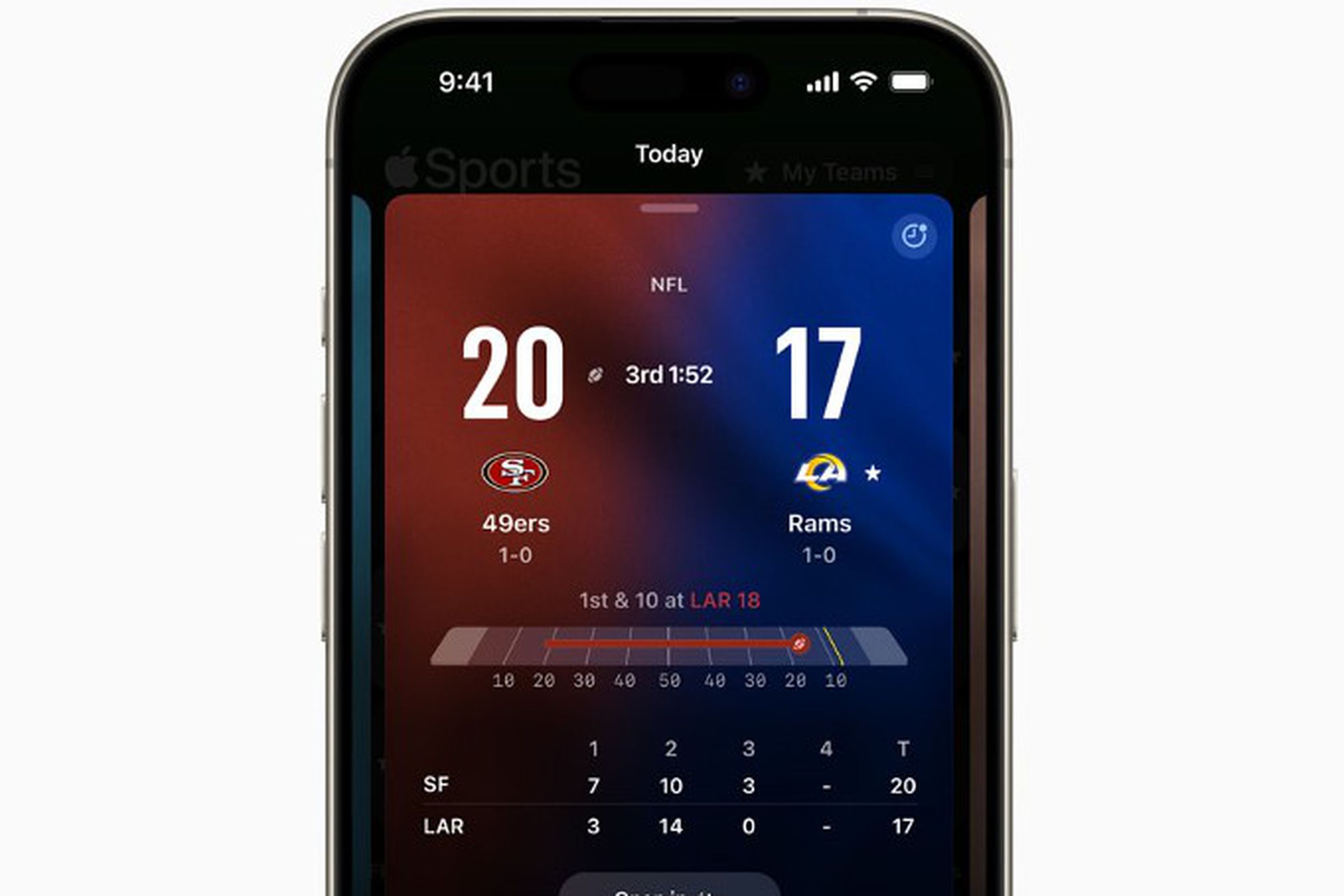 A screenshot of the Apple Sports app