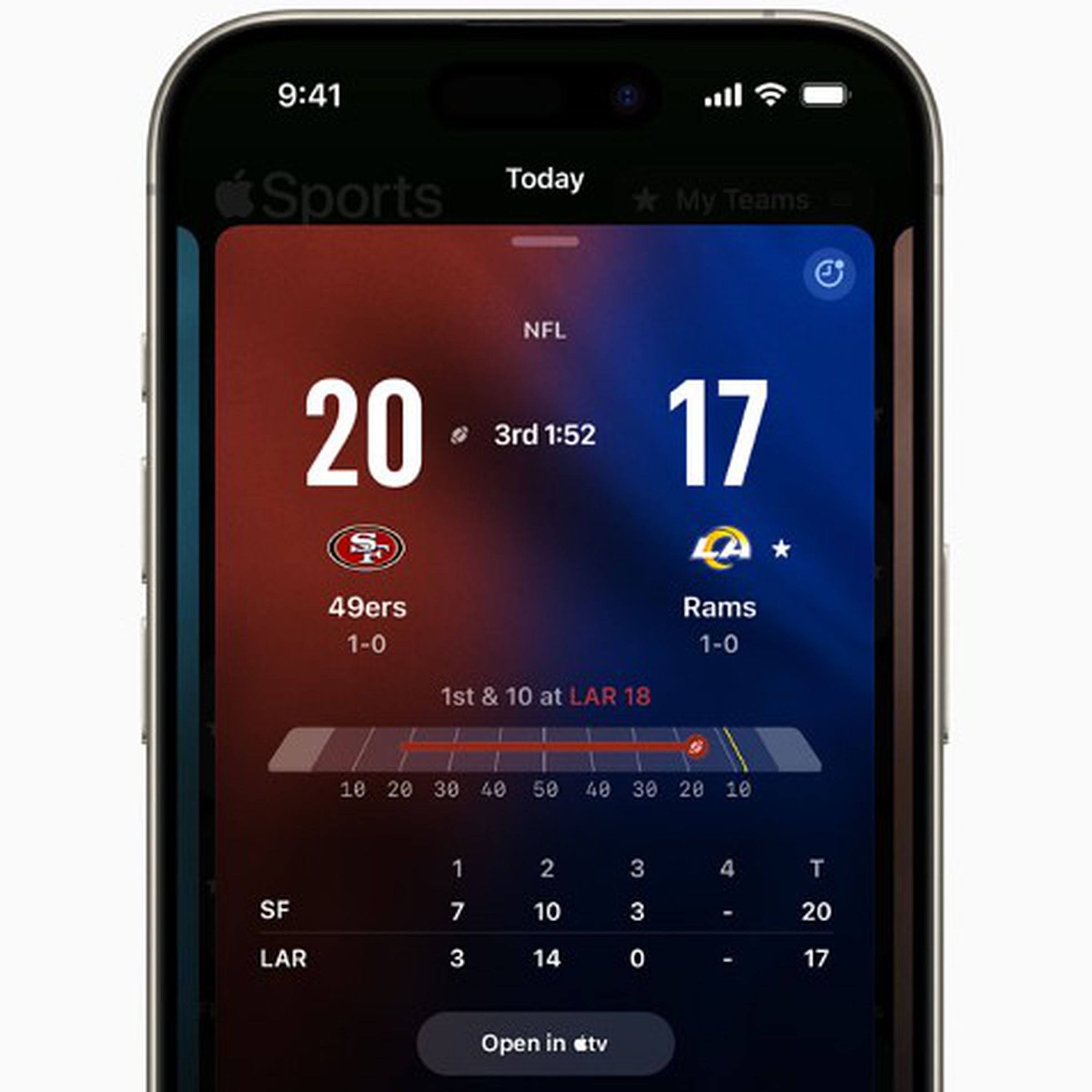 A screenshot of the Apple Sports app