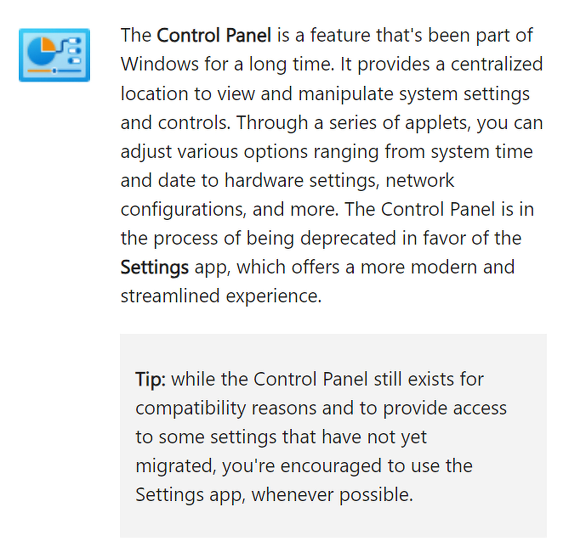 Microsoft’s support note doesn’t mention when the Control Panel is going away.