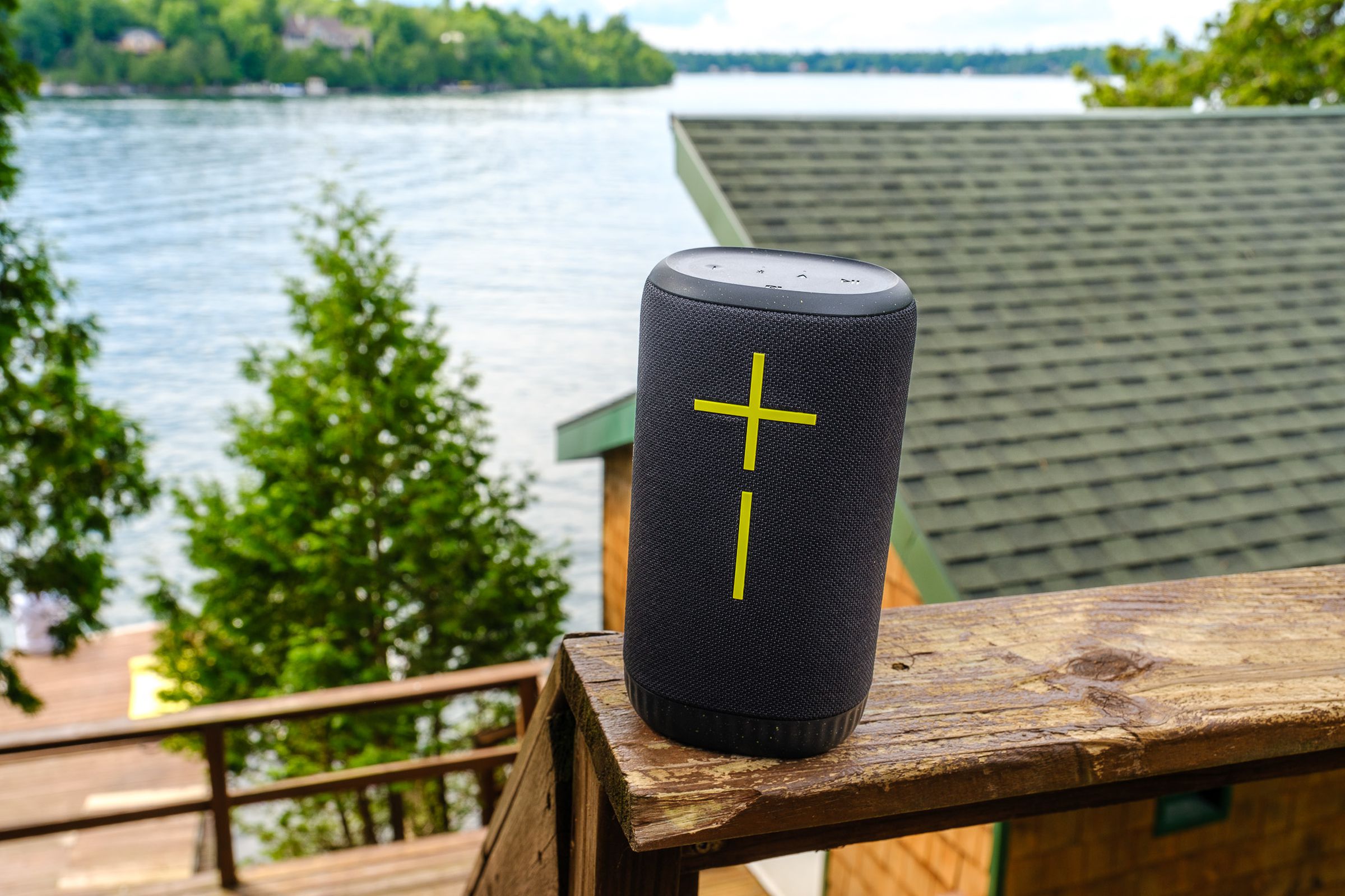 A photo of the Ultimate Ears Everboom portable Bluetooth speaker.