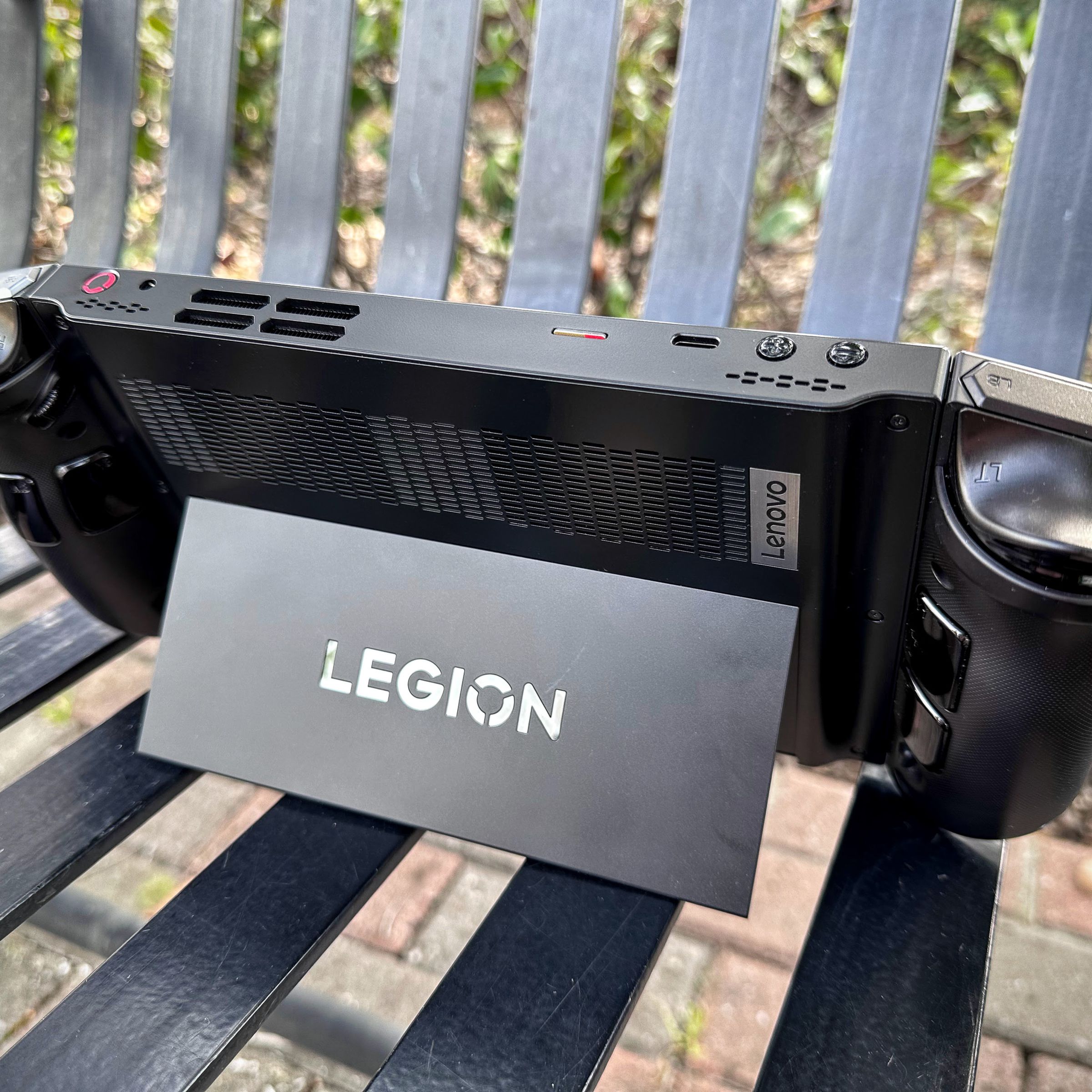 The Lenovo Legion Go from its most distinctive angle.