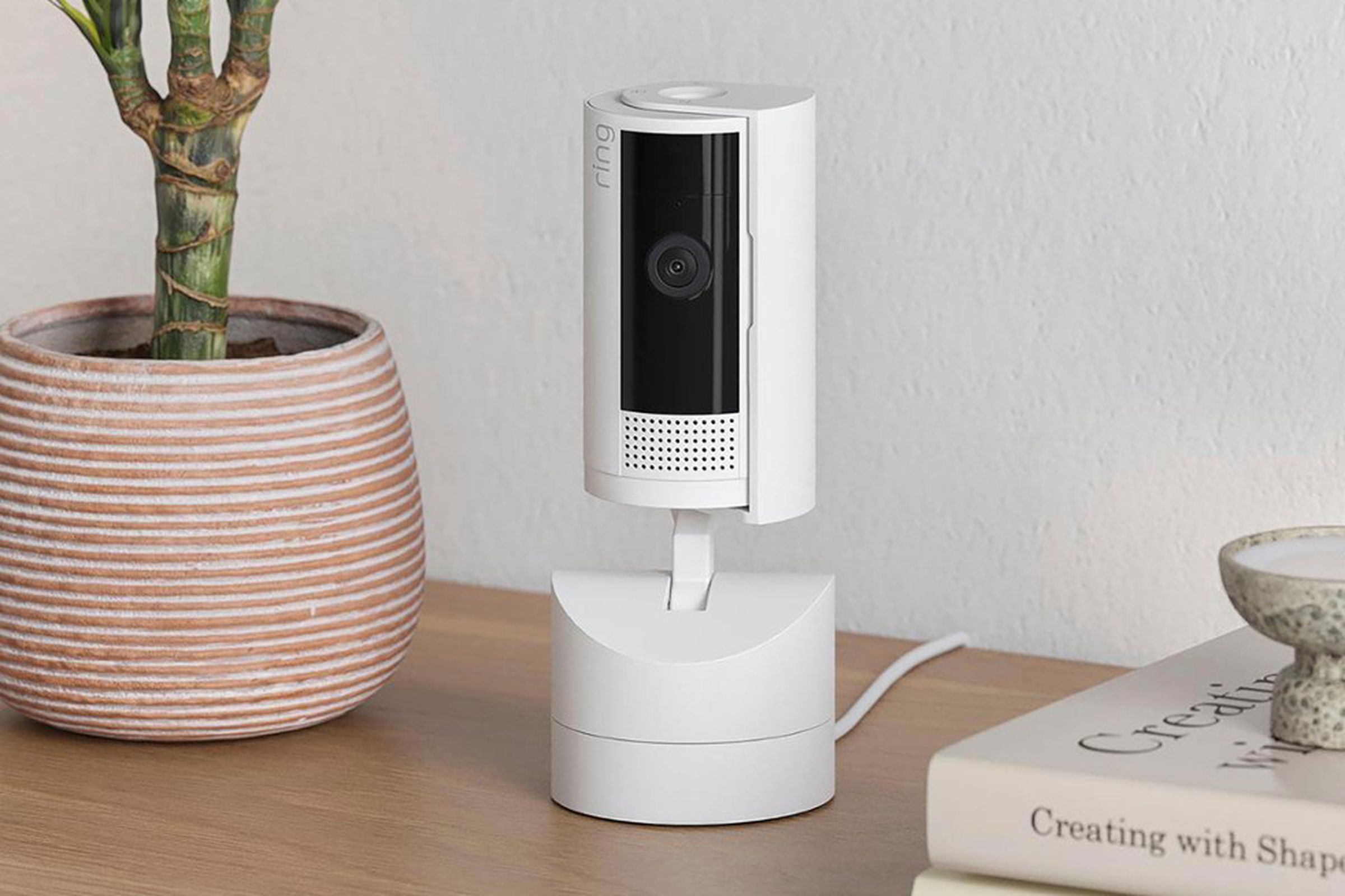 Ring’s latest wired security camera is a lot like the Ring Indoor Cam, only with a motorized base and a lengthy USB-C power cable.