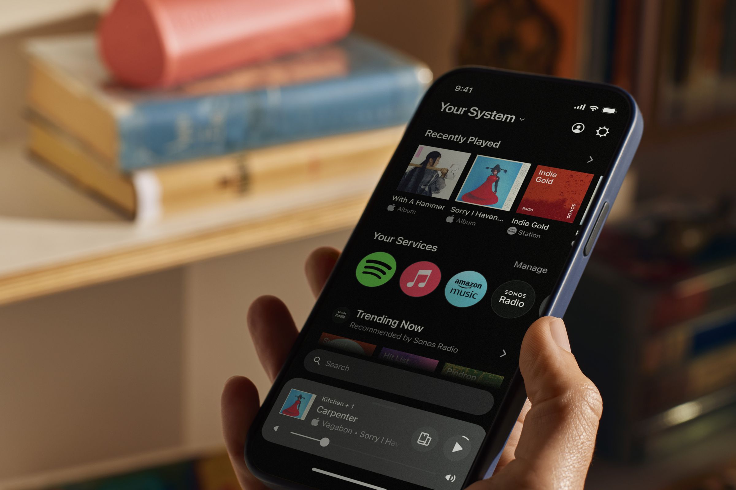 A marketing image of the new Sonos app.