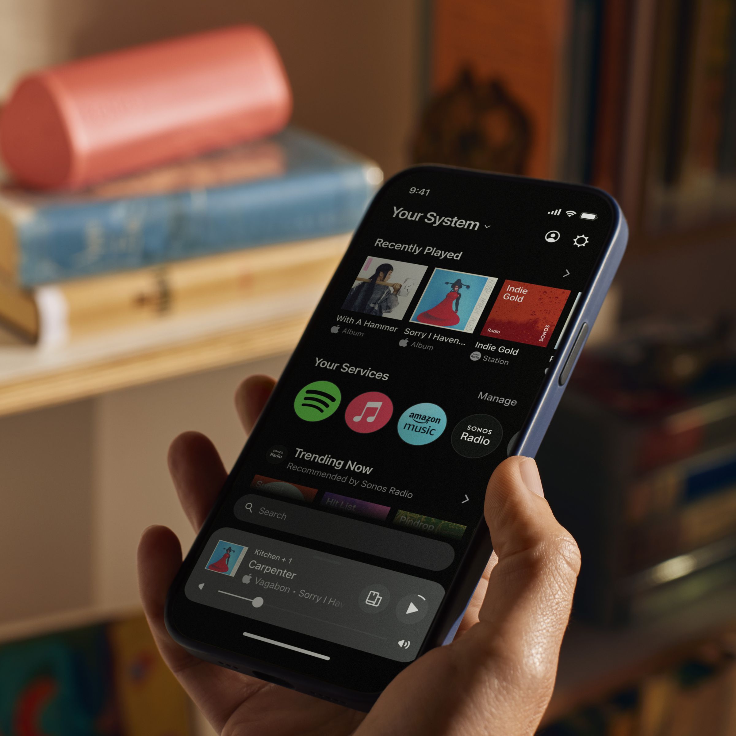 A marketing image of the new Sonos app.